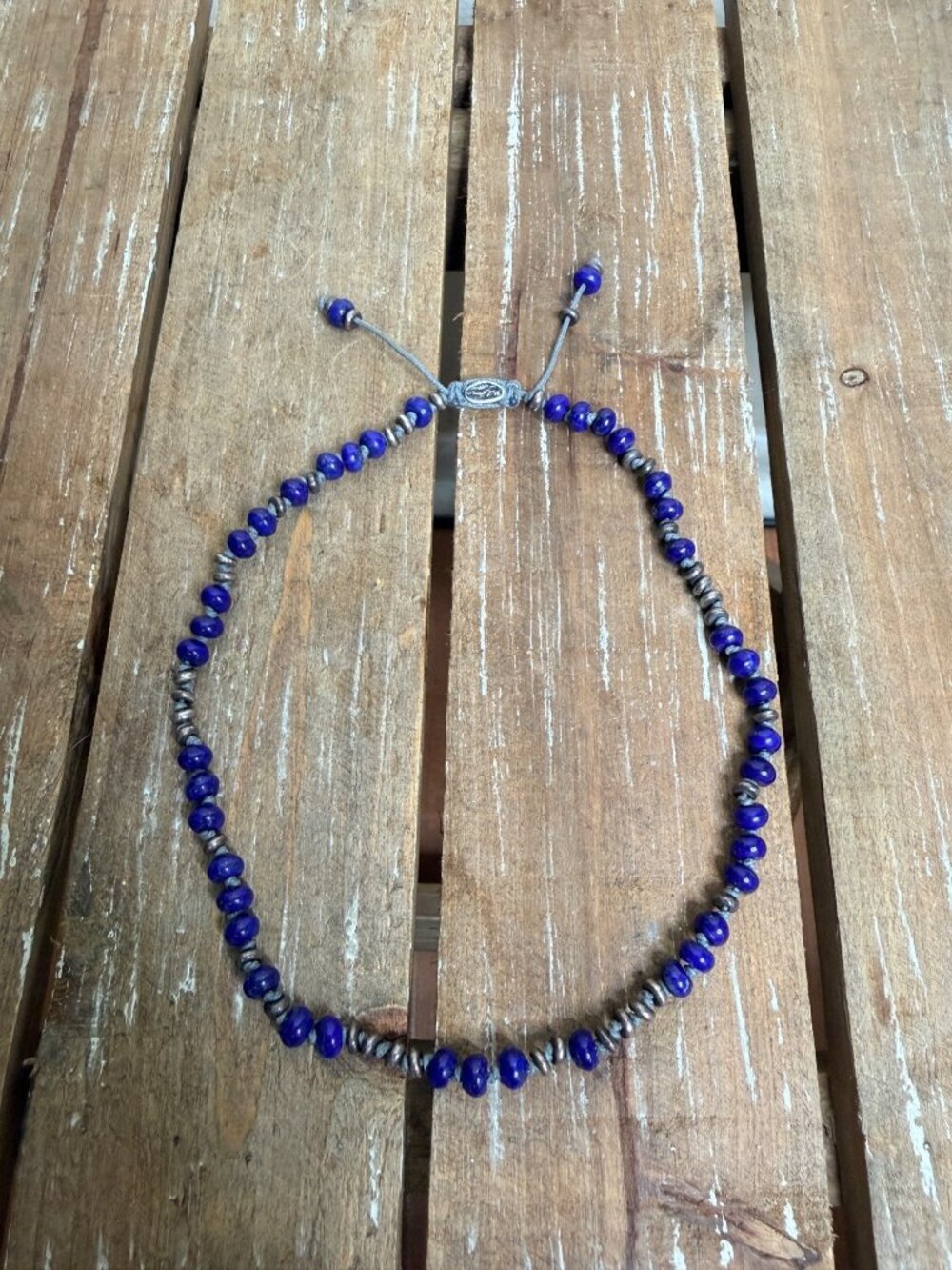 M.Cohen Blue Lapis Gemstone .925 Sterling Silver Double Wrap Bracelet